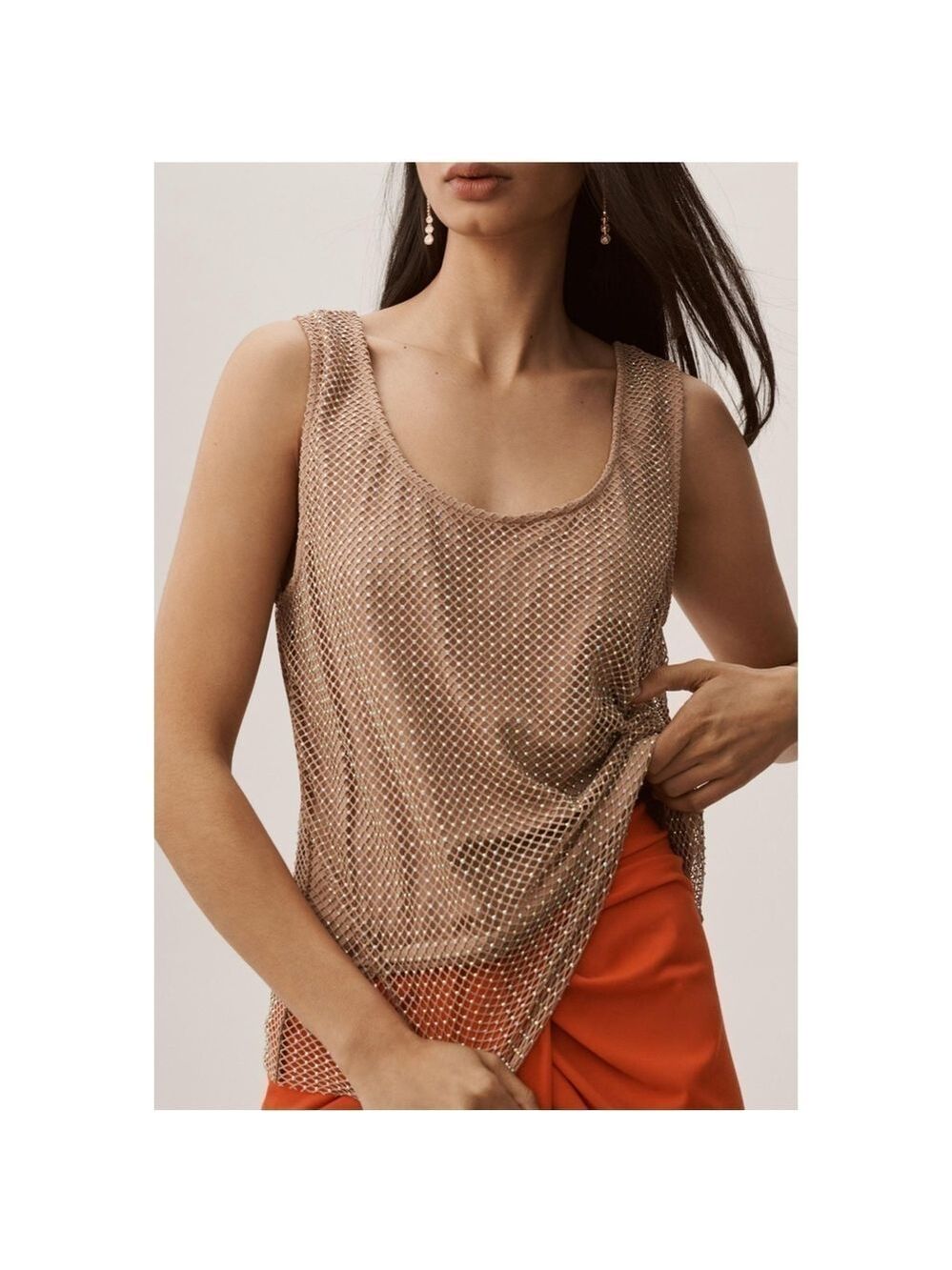 Sunday in Brooklyn rhinestone mesh top beige off white medium Holidays Sparkle